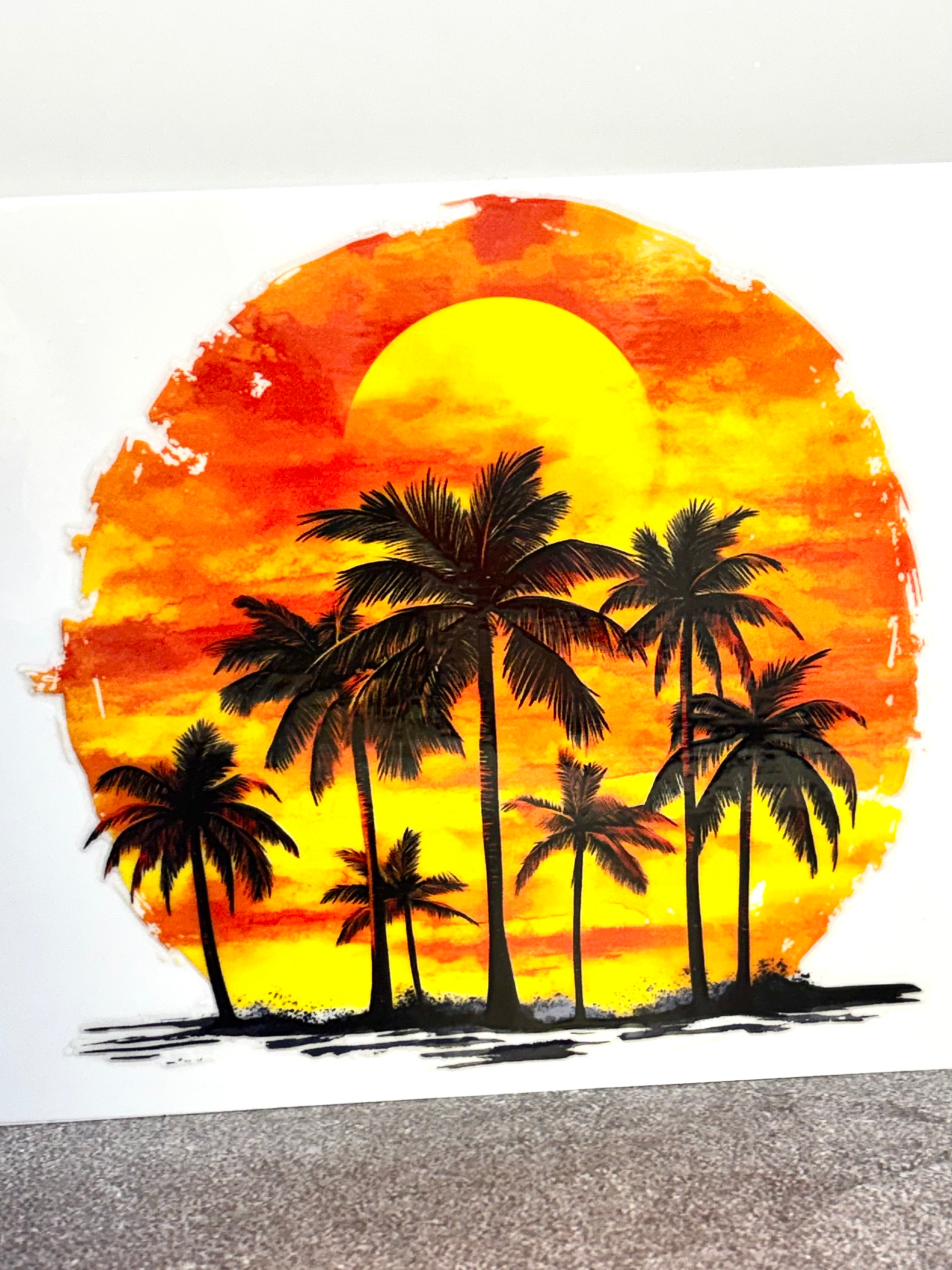 Round Palm Tree Sunset - Decal