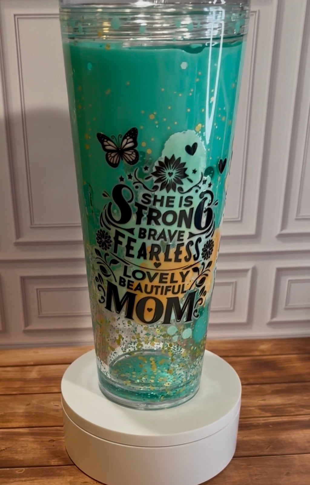 24oz Acrylic Snowglobe Tumbler - She is Strong Brave Fearless