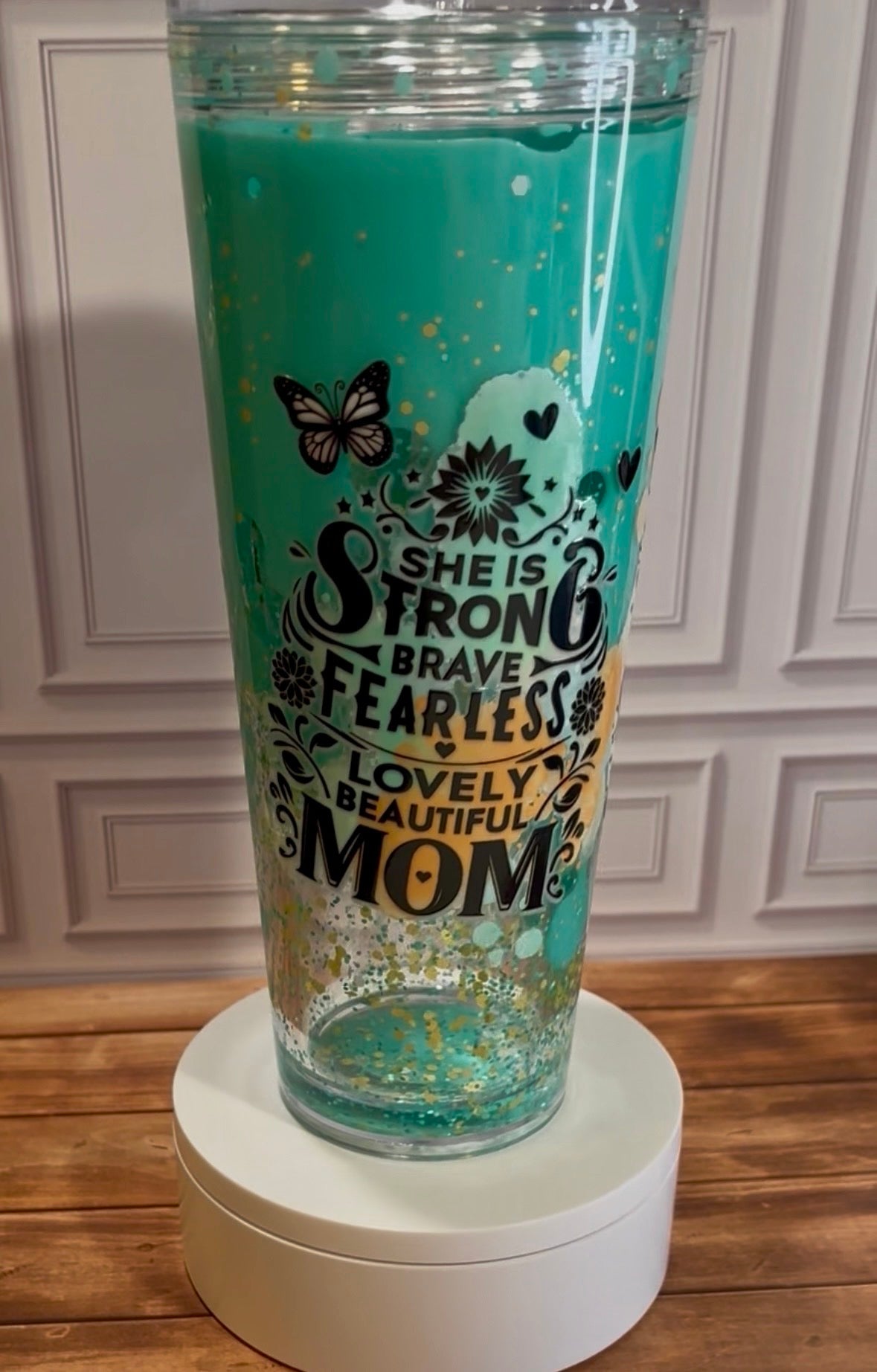 24oz Acrylic Snowglobe Tumbler - She is Strong Brave Fearless