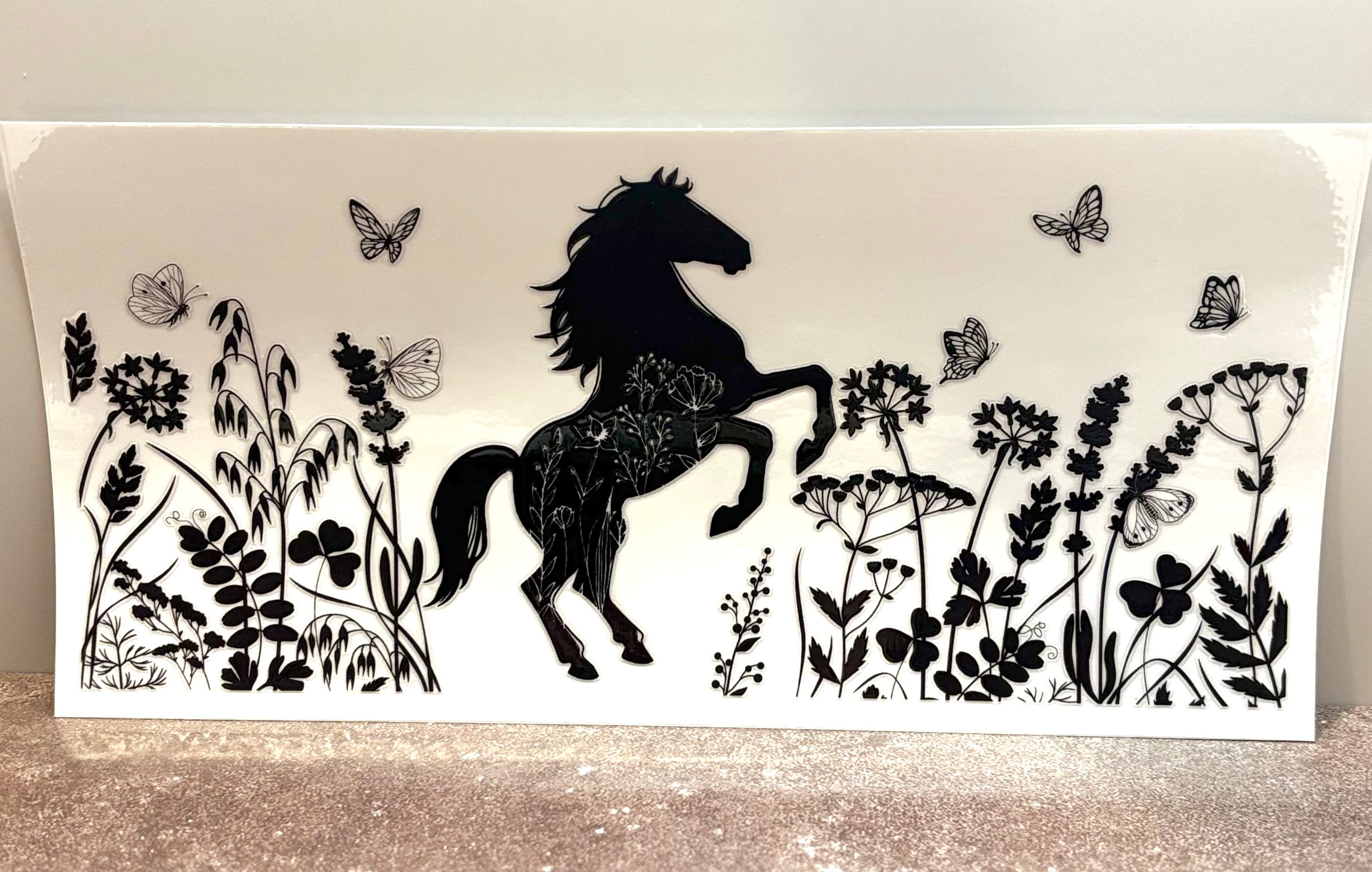 Black & White Horse with Flowers - Wrap
