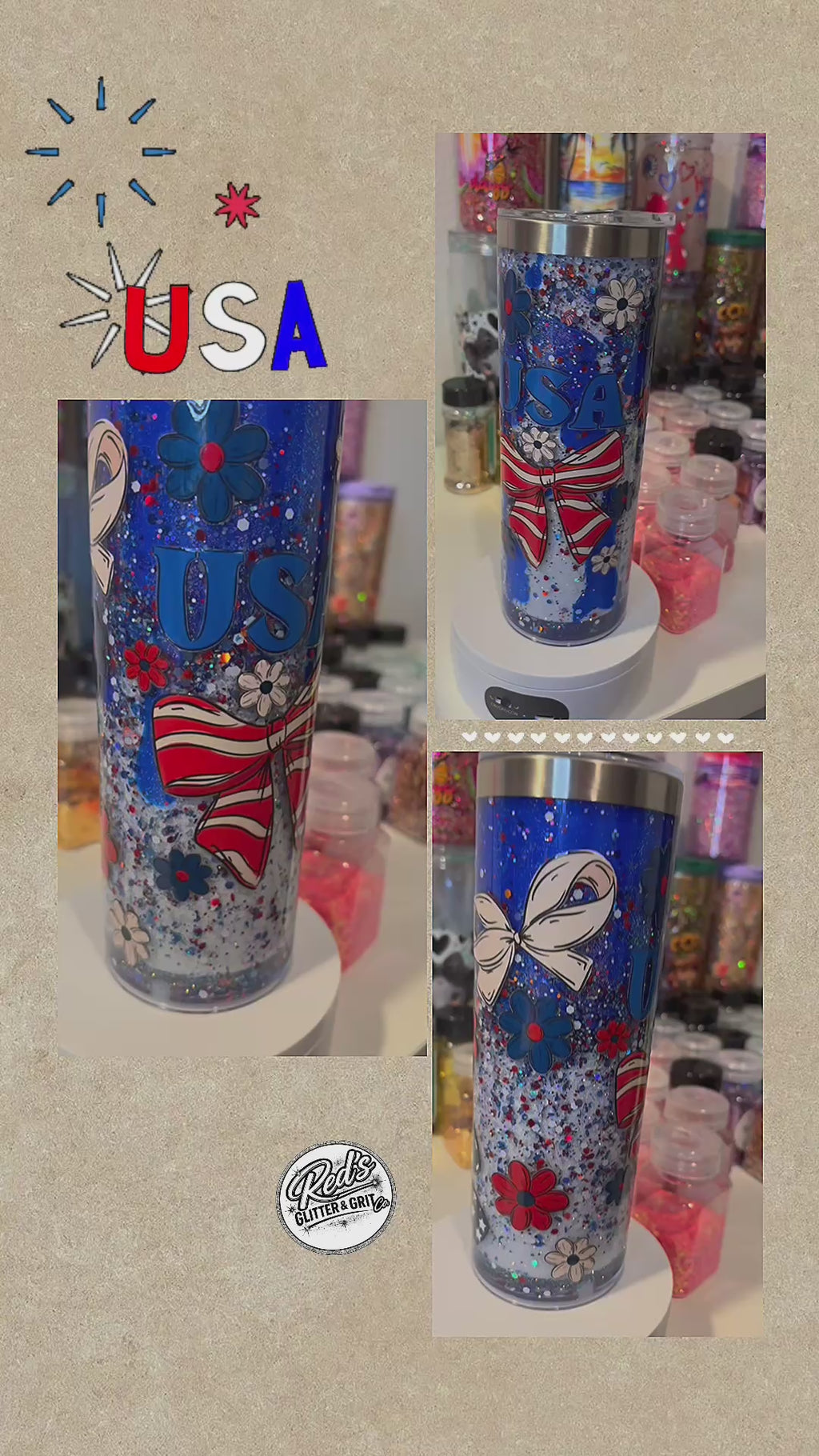 20oz Stainless Steel Snowglobe Tumbler - 4th of July cup