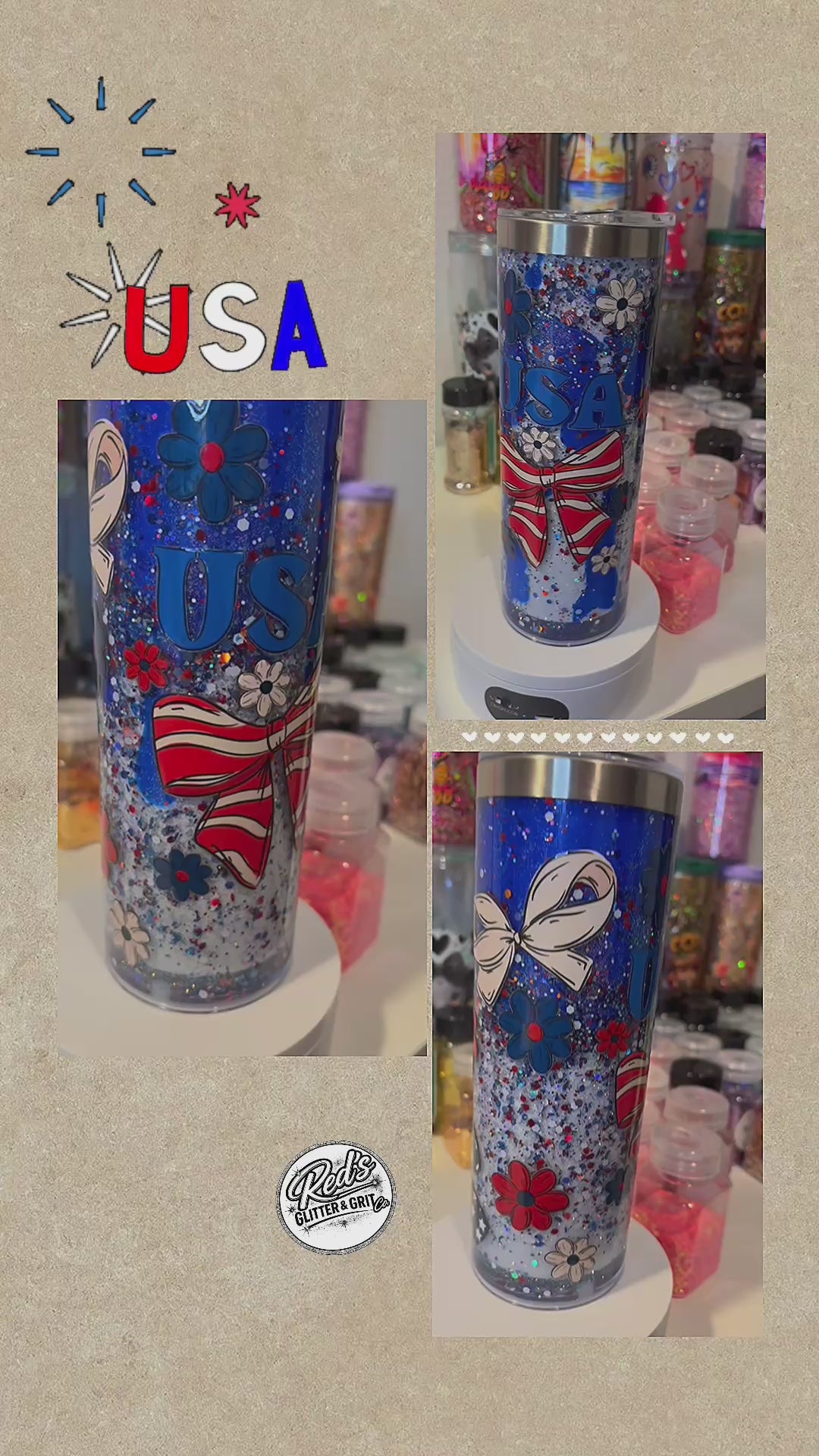 20oz Stainless Steel Snowglobe Tumbler - 4th of July cup