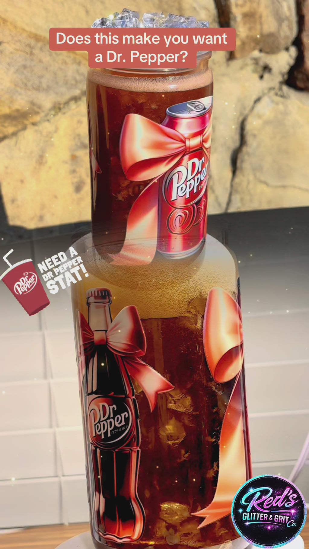 Pre-made 16oz Acrylic Snowglobe Tumbler - Dr. Pepper