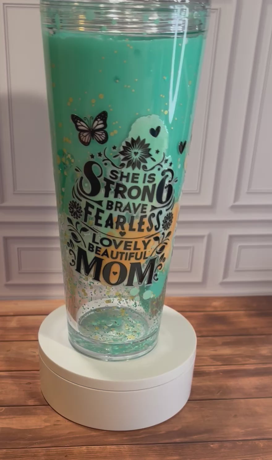 24oz Acrylic Snowglobe Tumbler - She is Strong Brave Fearless